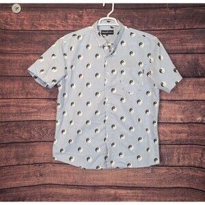 Molokai Surf Co Yin Yang Short Sleeve Button Down Shirt Light Blue Mens XL